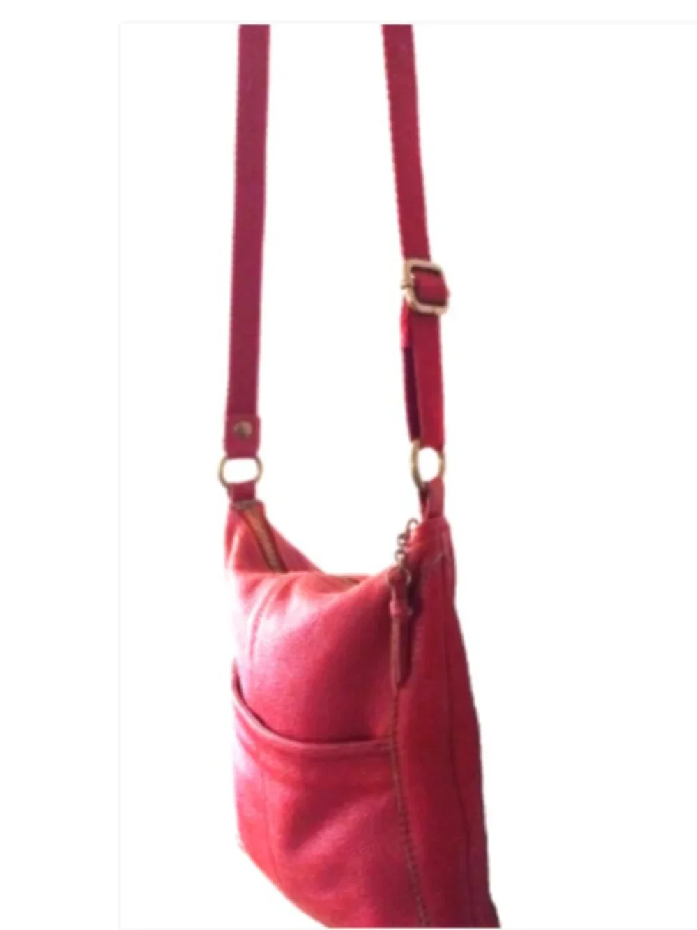 The Sak Iris Red Pebbled Leather Crossbody Bag Messenger Zip Pockets EUC